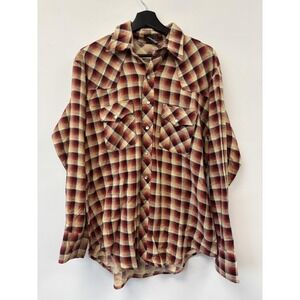Vintage Plainsman Flannel Shirt Mens Large Pearl Snap Western Plaid 90s